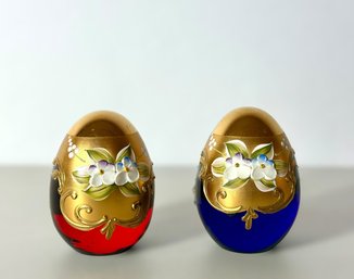 Pair Of Murano Decorated Glass Eggs