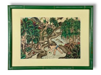 1950s Balinese Framed Watercolor