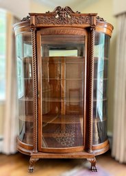 Victorian Carved Quarter Sawn Oak Glass Cabinet