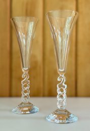 Pair Of Millennium Crystal Champagne Glasses