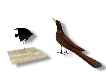 Vintage Ironwood Bird & Fish Sculpture