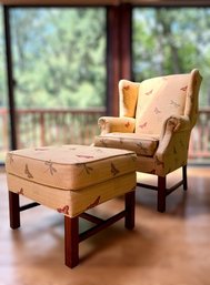 Hitchcock Upholstered Wingback Armchair & Ottoman