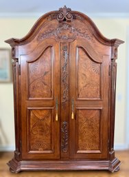 Large Mahogany & Burlwood Armoire Cabinet