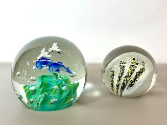 (2) Blown Glass Paperweights - Oceanic