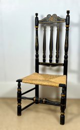 18th C. Bannister Back Side Chair With Rush Seat