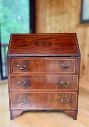 19th C. Slant Front Flame Mahogany Desk