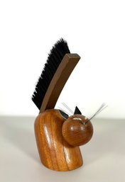 Solid Teak Cat Figurine MCM 'Viking' Clothes Brush