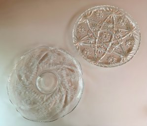 Vintage Etched Glass Serving Plates