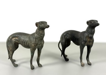 A Lovely Pair Of 1880-1930 French Bronze Greyhound Sculptures