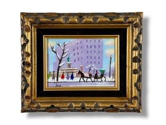Original Enamel On Copper Framed Artwork - Winter Scene