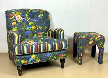 Mackenzie-Childs Custom Club Chair & Ottoman/Stool (A)