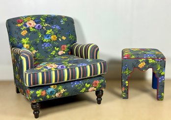 Mackenzie-Childs Custom Club Chair & Ottoman/Stool (B)