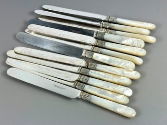 19th C. Mother Of Pearl & Silver Dinner Knives (12)