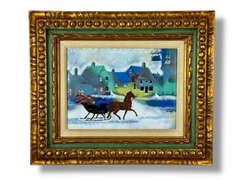 Original Enamel On Copper Framed Artwork - Winter Scene