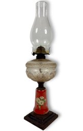 19th C. Hand Painted Oil Lamp