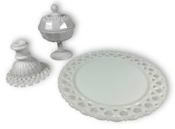 Grouping Of (3) Vintage Milk Glass Pieces