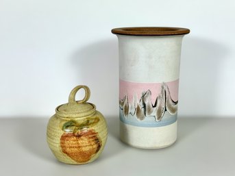 Vintage Stoneware Pottery Wine Chiller & Lidded Jar