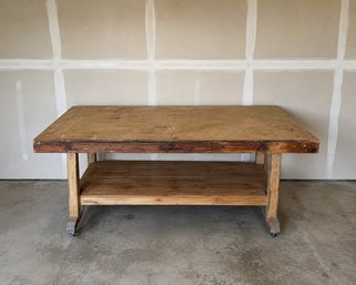 Large Rolling Wood Work Table Bench