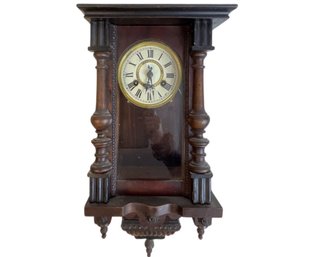 Walnut Victorian Style Wall Clock.  Not Tested.        Kitchen Corner Wall