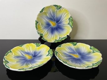 Three Yellow And Blue Luncheon Plaresl
