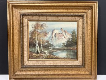 Signed Oil On Board  Mountain Country Scene With Lake
