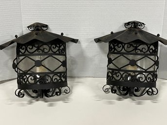 Fabulous Pr Of Wrought  And Metal Indoor /  Outdoor Electric  Spanish Style Lights