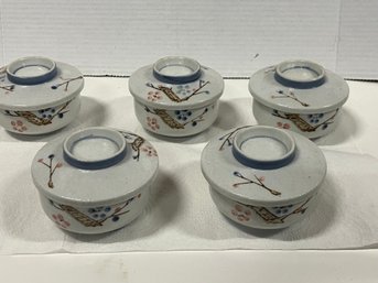 Oriental Covered Bowls. Set Of 5