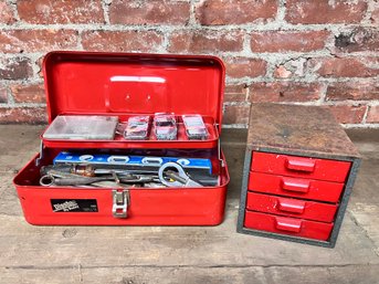Metal Tool Box And Metal Three Drawer