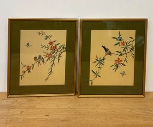 Beautiful Matted Stitched Asian Artwork On Satin/silk