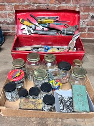 Red MetalTool Box Plus Nuts, Bolts, And So Much More!