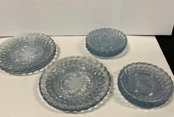 Blue Bubble Depression Glass Dishes  10 Sm. 6 Lg.