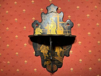 Oriental Laquerware  Decorated Collapsible Curio Wall Shelf
