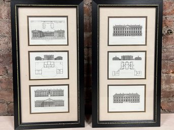 Pair Of Framed Architectural Bookplates After English Architect James Gibbs (1682-1754)