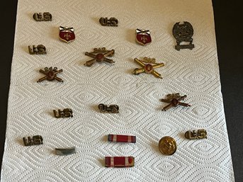 Collection Of 18 WWII Pins Etc. Rifle Pin Is Mkd Sterling
