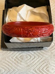 Asian Cinnabar Style  Carved Dragon Bangle Bracelet