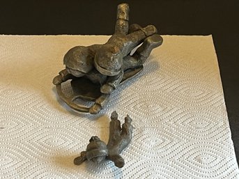 Hudson Pewter Signed Winter Sledding Figures
