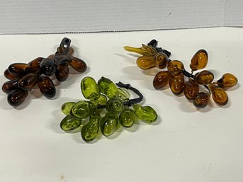 Lot Of 3 Bunches Of Glass Grapes