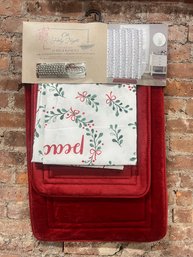 Christmas Bathroom Decorations -Shower Curtain Hooks And Bathmats - NEW 1 Of 2