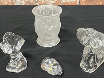 Crystal Figures And Frosted Glass Angel  Vase  Signed Labels