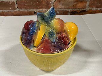 Shawnee Covered Pottery Bowl With Fruit On Top