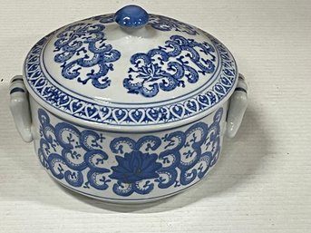 Oriental Style Blue And White Covered Casserole