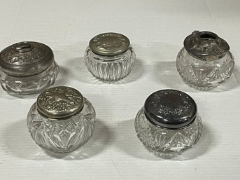 Lot Of 5 Dresser Jars  2 Of Which Are Hair Receivers