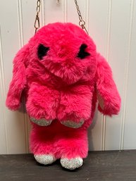 Adorable Furry Hot Pink Rabbit Pocketbook Backpack - NEW