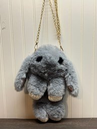 Adorable Furry Gray Rabbit Pocketbook Backpack - NEW
