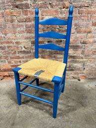 Blue Ladder Back Chair With Rush Seat