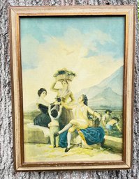 Vintage Framed Painting Of The Grape Harvest 14x19