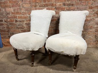 Pair Of Antique Slipper Chairs Ready For Reupholstery! DIY