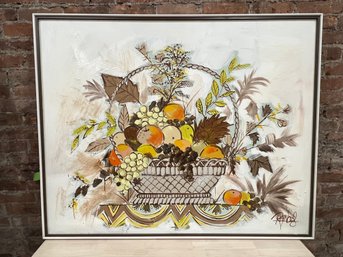 Massive Vintage Still Life Painting Of A Fruit Basket - Signature Unknown
