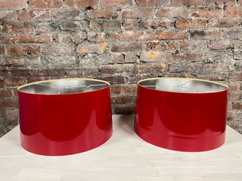 Two Red And Silver Lamp Shades