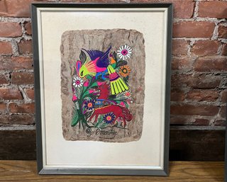 Mexican Hand Decorated  Bark Art Picture. Sgnd Martinez